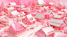A pink heavenly village with cupids designed in Japanese origami