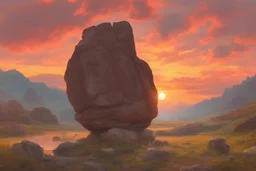 beautiful sunset, rocks, videgame landscapes influence, epic, one person, distant mountains, rodolphe wytsman, jenny montigny, and friedrich eckenfelder impressionism paintings