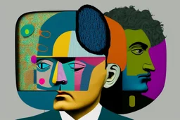 man with head inside a tv in the style of Eileen Agar