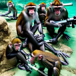 photo, monkeys, underwater, harpoon guns