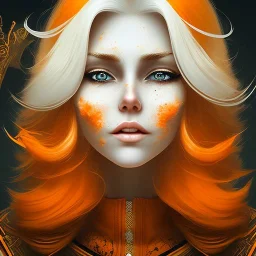 fantasy setting, woman, orange and white hair, wavy hair, freckles, ranger, more orange hair, more white hair, long white hairstrands