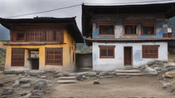 Houses in Kuruthang, Bhutan, traditional style, Bhutanese penis mural, beautiful composition, award-winning photograph, astonishing realism