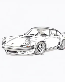 porsche 911, full car, white background, sketch style, no shadows, clear and well outlined