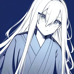  long white hair, short, cute, Line art, dead eyes, emotionless face,