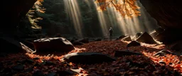 As you wander through the lush void of this futuristic world, the sunlight beams in through the anamorphic lens, casting a warm glow on everything around you. The imperfection of nature is present, from the rustling leaves to the jagged rocks strewn about your feet. You take a deep breath and allow yourself to immerse in the cinematic scenery before you.