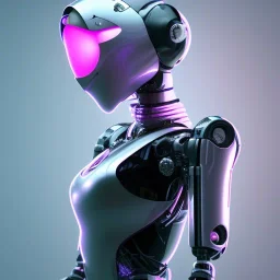 Cute hijab woman in a robotic suit,purple and pink backlight, profile