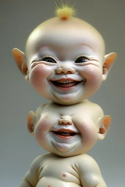 kewpie japanese doll smiling, 3D, hyper-realistic, full body