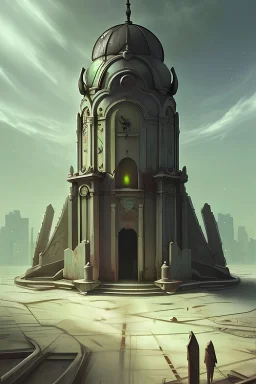 abandoned city art with fantasy beings