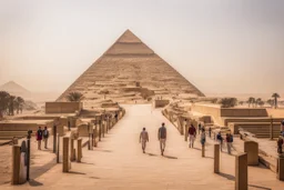 tourist walkway with giza pyramids