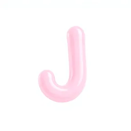 3D letter J in kawai style, light pink, glossy, rounded, cartoonish, floating on white background