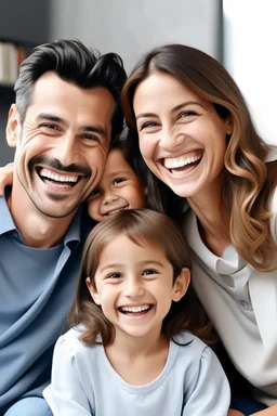 une famille joyeuse et souriante