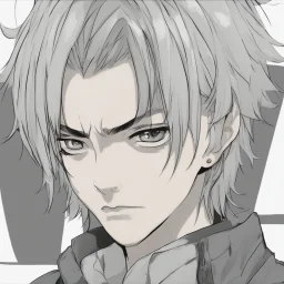 A stunningly detailed (((headshot portrait))), capturing the essence of a young man in his 20s with silver hair and piercing gray eyes, exuding a sense of confidence and protection, anime realism style