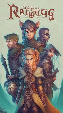 rpg book cover, a group of adventurers consisting of an elf, dwarf and human