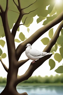 a dove sitting on a branch of a tree who saw an ant falling into the river.