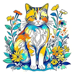 cat-print-vincent-van-gogh-flowers-,design, vector graphic, colorful, adorable, cute, vector illustration, white background