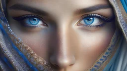 Photoreal gorgeous mystic eyes through burqa slid by dawn