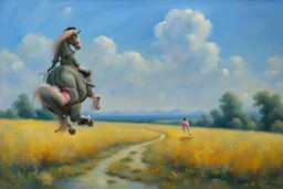 Big pink toy horse.19th painting