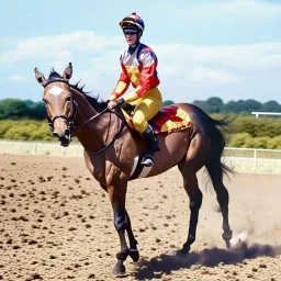 A hyper-realistic image of a racehorse in a race, with close-up photo-realistic hyper details, unique textures, and dynamic movement --ar 4:3 --v 7
