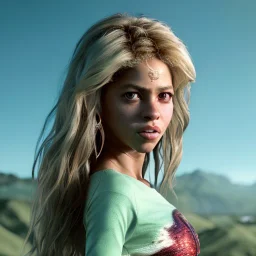 Shakira, artist, 30 years old, Realistic image, waist up portrait, etro style dress. loose long hair, eyes make up, perfect, glow, circle iris. concept art, smooth, unreal engine 5, god lights, ray tracing, RTX, lumen lighting, ultra detail, volumetric lighting, 3d, finely drawn, high definition, 4k.