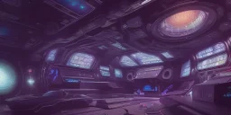 Spaceship indoor, ultra realistic, intricate details, ultra highly detailed, shiny, smooth, studio quality, octane render, Surrealism, Triadic colour scheme,glow-stick, ambient lighting,nightclub lighting, polaroid, 100mm, --ar 1:1 --v4