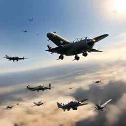 Bandits at 8 o'clock move in behind us Ten ME-109's out of the sun Ascending and turning our spitfires to face them Heading straight for them, I press down my guns