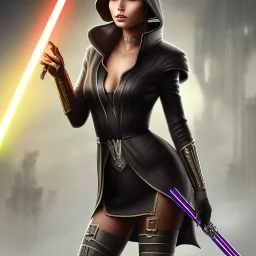 Natalie Mars, sith Lord, darts, skimpy black outfit, realistic, intricate detailed, well drawn, hand-painted, cell-shaded