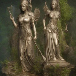 old statue stone godess athena, abandoned between moutain, swamp, water, glass, fog, highly realistic, highly detailed, intricate, 8k