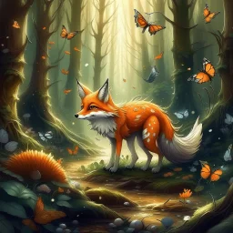 🔥 PROMPT: In a peaceful woodland, where the leaves whisper secrets and flowers bloom with hidden magic, lives a gentle fox named Amber. Unlike any ordinary fox, Amber wears a bow tied with enchanted threads that grant her the power to soothe and heal the forest’s creatures. One day, however, the forest begins to wither, and the once-vibrant butterflies lose their colors. With her quiet strength and the help of her woodland friends, Amber must discover the source of the darkness and restore the