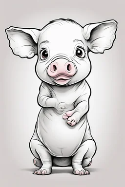 create a outlined cartoon coloring page of a baby pig . Pay attention to the details of the faces and White background, sketch style, use outline, clean line art, no shadows, no coloring, no shading, no grey.