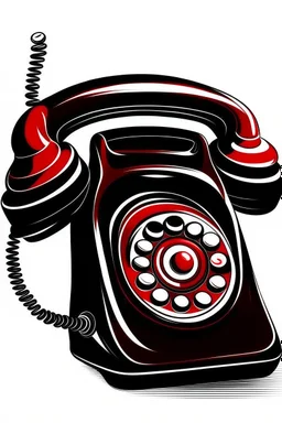 A classic rotary phone with a gleaming chrome finish, the finger dial pointing at the number 7. A red message light blinks faintly. Style: Art Deco, Mood: Nostalgic, Lighting: Warm, diffused light, T-shirt design graphic, vector, contour, white background.