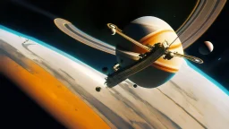 a space station floating above Saturn