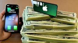 woman with fat hands trades her iphone11 and a stack of cash to and receives an iphone4