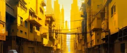 A yellow electrical city painted by Zosan