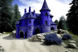 A dark purple castle covered in dust designed in Ica stones painted by Edouard Manet