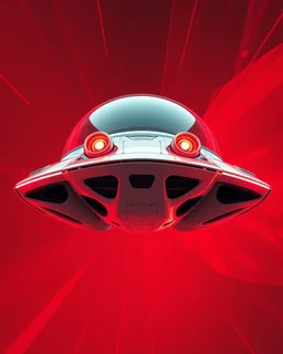 low view angle shot down from upper left front and showing the full vehicle, a RETROFUTURISTIC HOVERING CRAFT OF ALIEN ORIGIN, large close up a beautiful look up modern is decorated with red abstract, all red background, fisheye lense, vray, raytracing