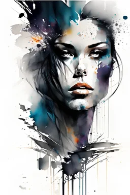 An abstract realism modern design with watercolo and beautiful portrait of an amazing women dark art