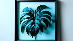 Monstera plant in cyan color with black frame