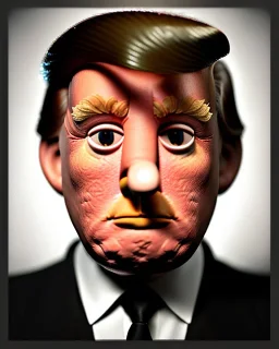 Waist up Portrait, Donald trump muppet, Sesame Street style, retro style, photo studio, unreal engine 5, god lights, ray tracing, RTX, lumen lighting, ultra detail, volumetric lighting, 3d.