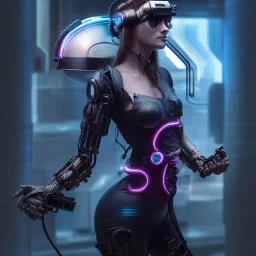 woman with cyberpunk futuristic helmet and goggles with cables connected to a large movie screen, 8k resolution, high-quality, fine-detail, intricate, digital art, detailed matte, volumetric lighting, baroque, illustration, octane render, brian froud, selina french, George Grie, Ben Goossens, Igor Morski