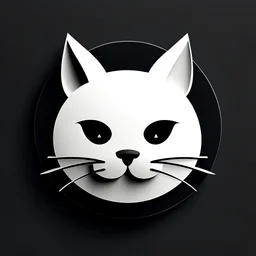 logo design, bunchy, 3d lighting, cute white cat, highly detailed face, cut off, symmetrical, friendly, minimal, round, simple, cute , only black