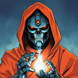 retro anime style, full color, dark serious 1980s anime terminator like robot, moebius artist, magic, watercolor, buddist monk robe