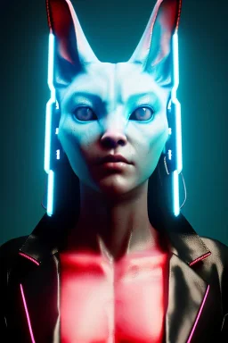 Medium Close Up Portrait, Front image. cyberpunk, rabbit mask, asian woman, neon hair. Latex suit. white, red, color. Yakuza style. Color background, photo studio. Avatar image, highly detailed, concept art, smooth, unreal engine 5, ray tracing, RTX, lumen lighting, ultra detail, volumetric lighting, 3d, finely drawn, high definition, high resolution.