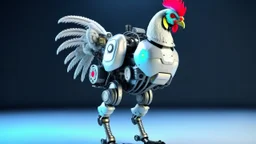 CHICKEN robot, sci-fi, cyberpunk, full body, ultra realistic, virtual reality, CLEAN PLAIN BACKGROUND, Aspect Ratios: 9:16