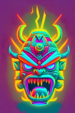 Cartoon egg pfp character aztec demon neon