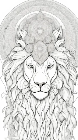 Outline for lion head coloring page with witch, white background sketch style full body, only use online , mandalas style clean line art white background, no shadows and clear and will outlined