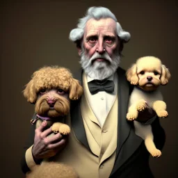 Portrait of an aristocratic old man holding a toy poodle in his arms, in Alexandre cabanel style, 8k, HD, cinematography, photorealistic, Cinematic, Color Grading, Ultra-Wide Angle, Depth of Field, hyper-detailed, beautifully color-coded, insane details, intricate details, beautifully color graded, Cinematic, Color Grading, Editorial Photography, Depth of Field, DOF, Tilt Blur, White Balance, 32k, Super-Resolution, Megapixel, ProPhoto RGB, VR, Halfrear Lighting, Backlight, Nat