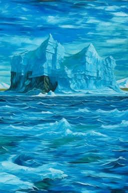 An indigo glacial ocean with giant icebergs designed in Mayan architecture painted by Vincent van Gogh