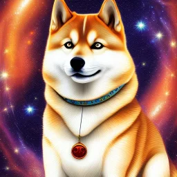 third eye ascension shiba inu doge with heaven glowing aura Q anon galaxy