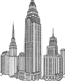 New york city Empire State coloring page, full body (((((white background))))), only use an outline., real style, line art, white color, clean line art, white background, Sketch style.