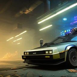 cyberpunk army DeLorean,cyberpunk 2077,center composition, ultra realistic,shiny, smooth, studio quality, octane render, Surrealism, Triadic colour scheme,glow-stick, god rays, ambient lighting,nightclub lighting, polaroid, 100mm, --ar 1:1 --v4